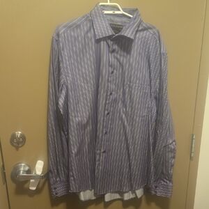 ALFRED SUNG Men's Purple and White Striped Dress Shirt